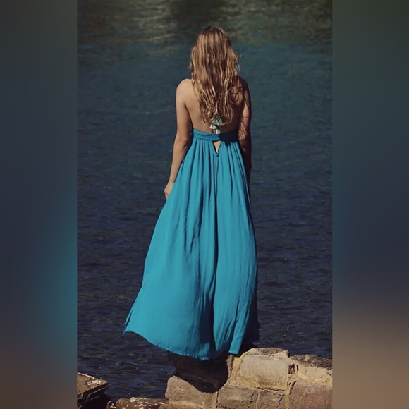 🔥 Free People Look Into The Sun Maxi Dress In Blue Moon Size Small (NWOT) - Picture 2 of 16